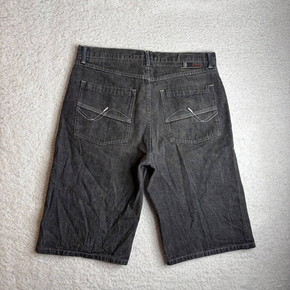 Y2K Paco Jeans Mens 34 Black Denim Shorts Baggy Y2K Skater Streetwear Faded